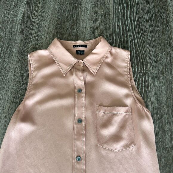 EUC Theory Yarine TS 100% Silk Sleeveless Blouse Deep Cameo Pink Small Workwear - Picture 6 of 16